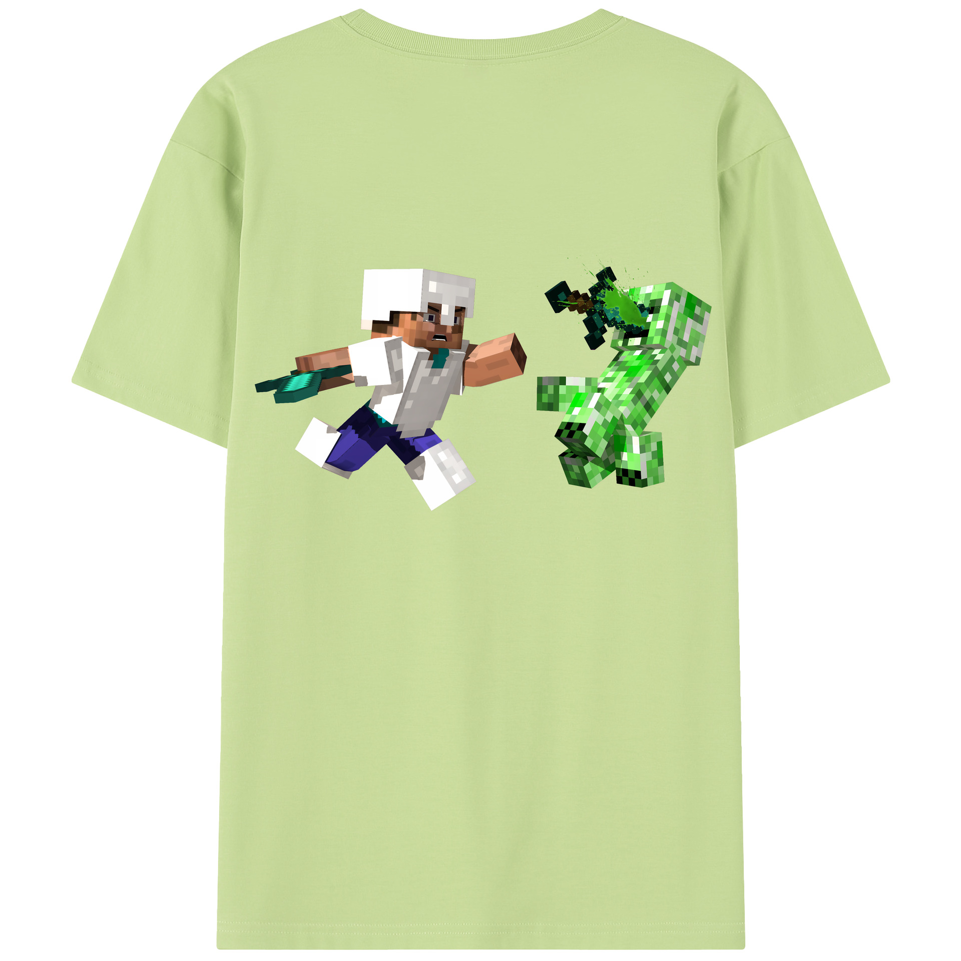 （画像用） マインクラフト ブロックの世界 Minecraft MC Block world 綿100％半袖Tシャツ（背面プリント）